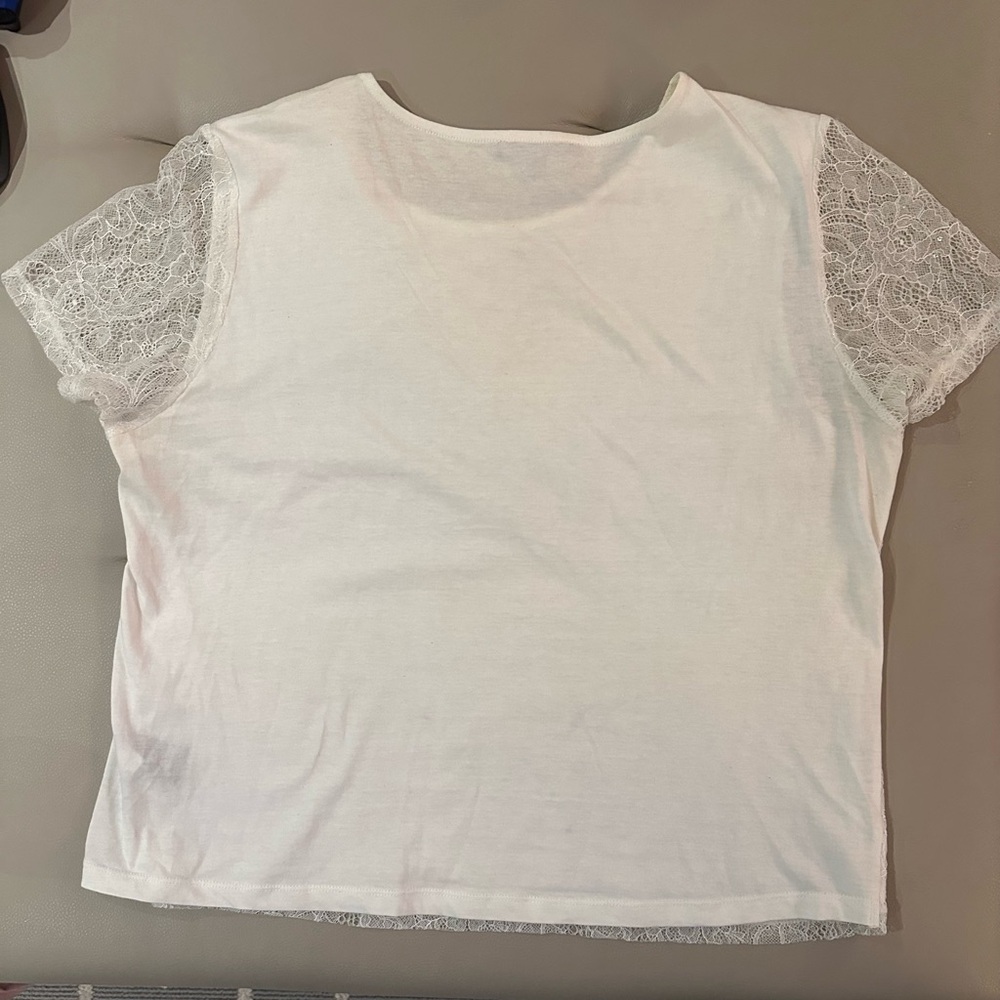 Elegant White Lace Cotton T-shirt Top with Sequins NWOT - Picture 2 of 7